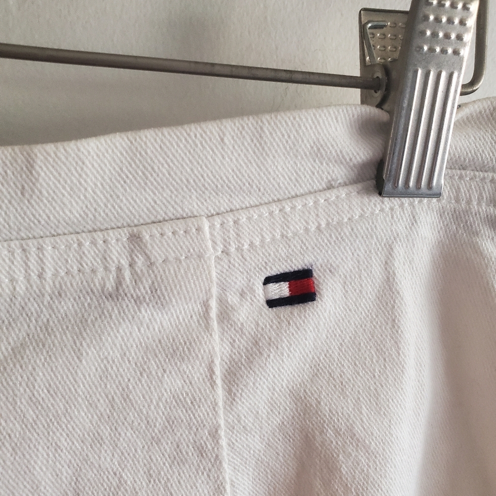 VTG Y2k Tommy Hilfiger White Denim Skirt Size 10 90s Preppy Coastal Western - Picture 11 of 13